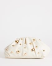 Topshop Josephine studded clutch bag in off white