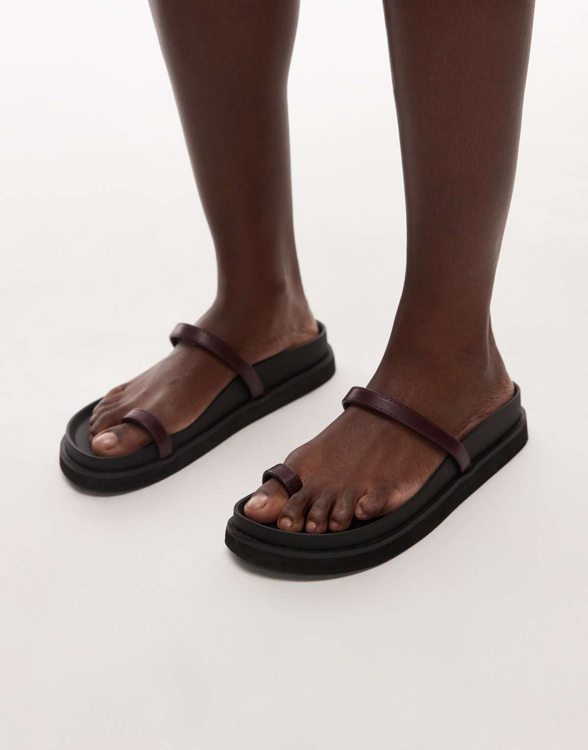 Topshop Josh minimal flat sandal in burgundy