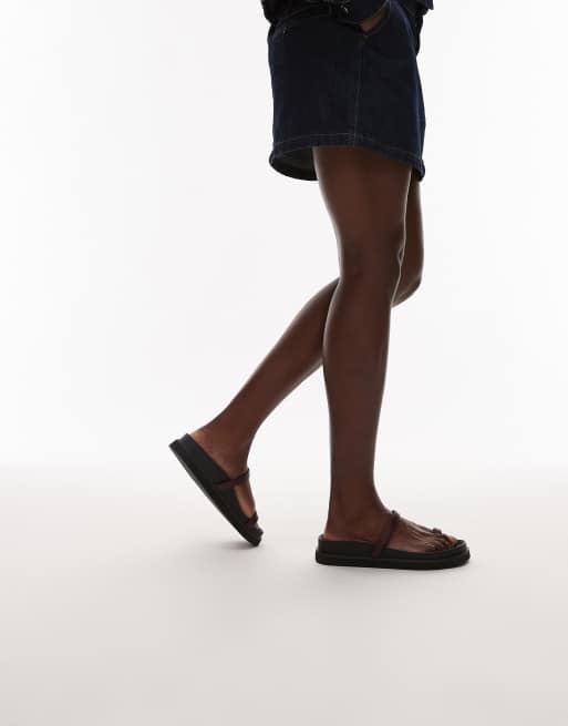 Topshop – Josh – Minimalistische, flache Sandalen in Burgunderrot, 2 von 4