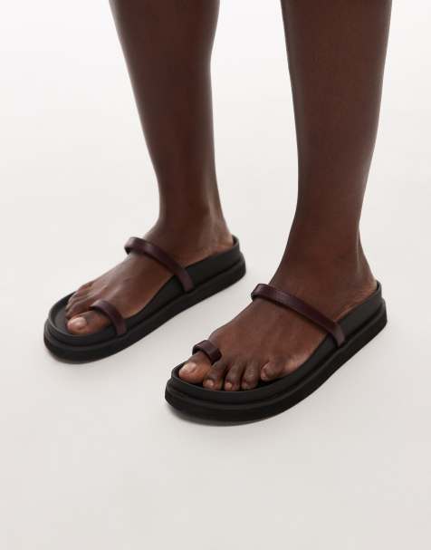 Topshop – Josh – Vinröda, minimala, platta sandaler - view 1