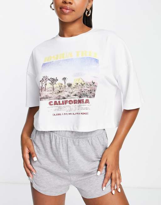 Topshop Joshua tree tee and legging shorts pyjama set in multi