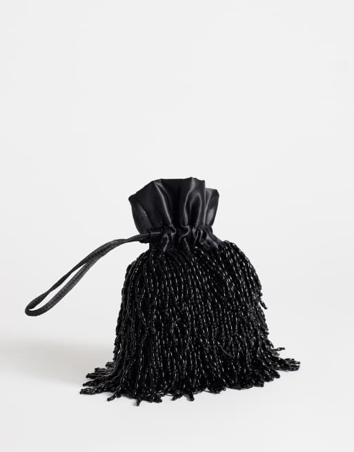 Topshop Josy piccola pochette con perline da portare a mano nera, 4 di 4