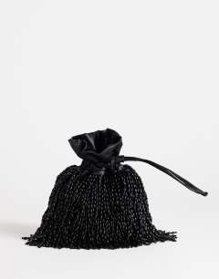 Josy small beaded pouch grab bag in black