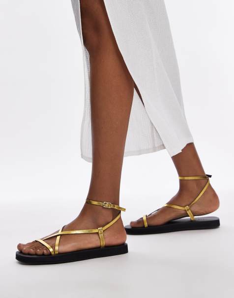 Topshop - Jules - Sandali bassi minimal in pelle oro con fascette sottili - view 1