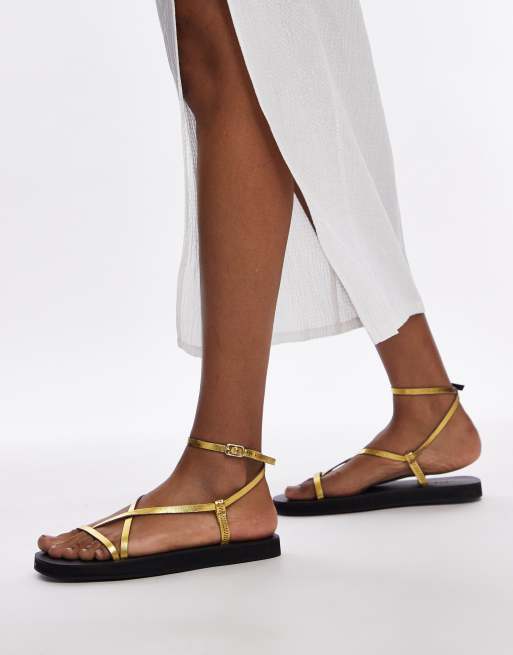 Topshop - Jules - Sandali bassi minimal in pelle oro con fascette sottili