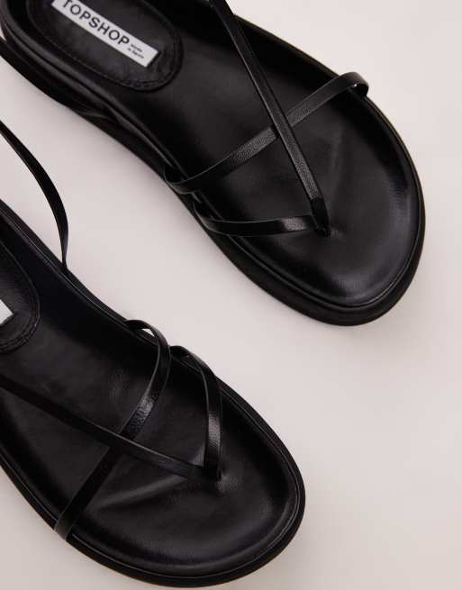 Topshop Julia premium leather minimal strappy sandals in black, 2 of 4