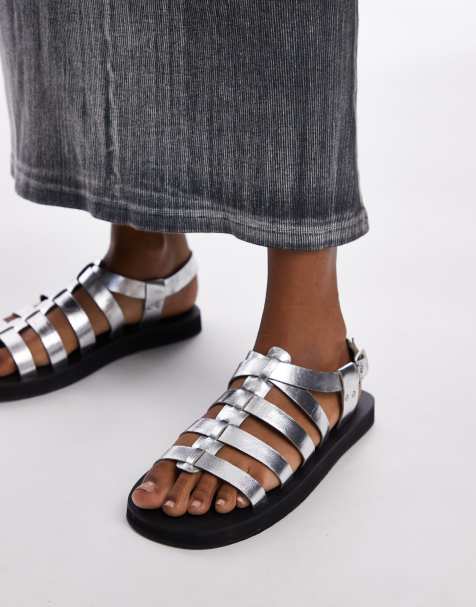 Topshop - Julian - Sølvfarvede fiskersandaler i læder - view 1