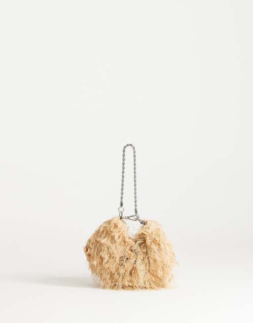 Topshop - Juliet - Borsa a mano piccola color champagne con frange