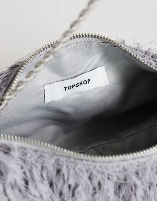 Topshop - Juliet - Grå lille håndtaske med frynser, 4 af 4