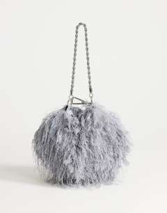 Model wearing Juliet small fringe grab bag in grey