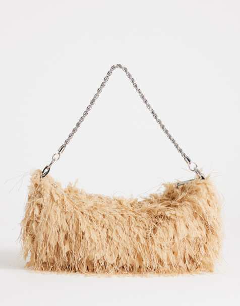 Topshop Juliet small fringed grab bag in champagne - view 1