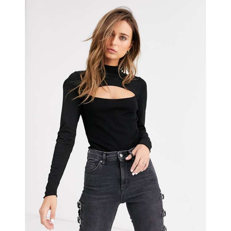 Topshop jumper with cut out detail in black | ASOS