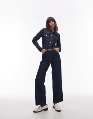 Topshop - Jumpsuit aus Denim in indigoblauer Rinse-Waschung mit schmalem Schnitt