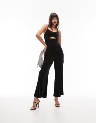 Topshop - Jumpsuit aus Samt und Spitze in Schwarz