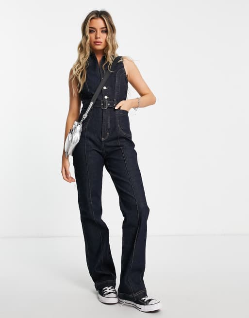 Topshop - Jumpsuit in jaren '70-stijl in indigo 