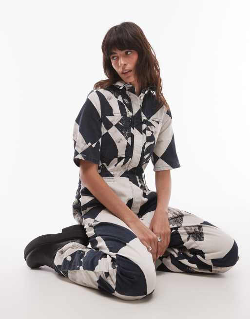 Topshop - Jumpsuit met korte mouwen en print in multi, 2 van 4