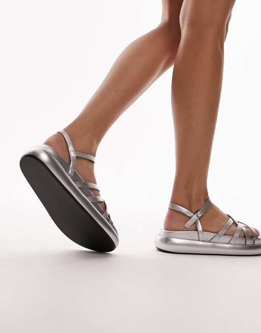 Topshop - Junior - Sandali argento con fascette sottili e suola flatform, 3 di 4