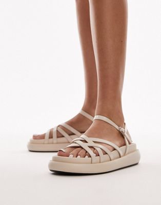 Topshop Junior strappy flatform sandal in off white