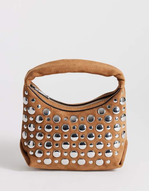 Topshop - Juno - Borsa a mano piccola color cuoio con borchie