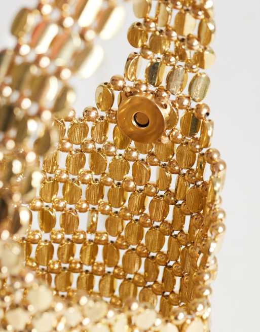 Topshop Junoe kleine wristlet-grabtas met kralen in goud, 4 van 4