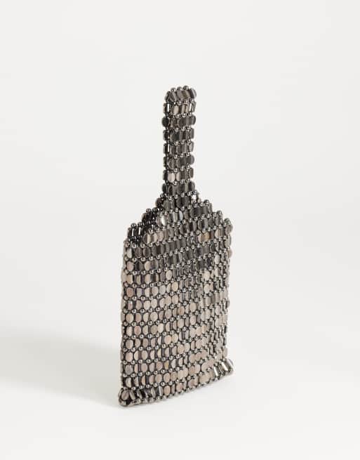 Topshop Junoe lille håndledstaske med perler i pewter, 3 af 4