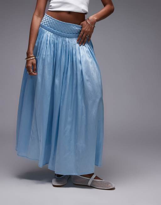 Topshop - Jupe ample froissée en tissu brillant - Bleu pâle, 3 de 5