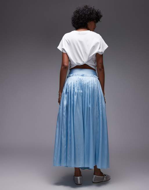 Topshop - Jupe ample froissée en tissu brillant - Bleu pâle, 4 de 5