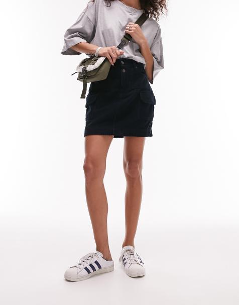 Topshop - Jupe cargo en denim de velours côtelé - Bleu marine - view 1