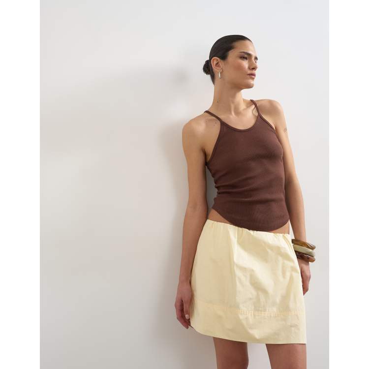 Jupe Topshop Femme – Taille 14 – Beige, A-Line, Courte, Fermeture Zip – Très Bon état