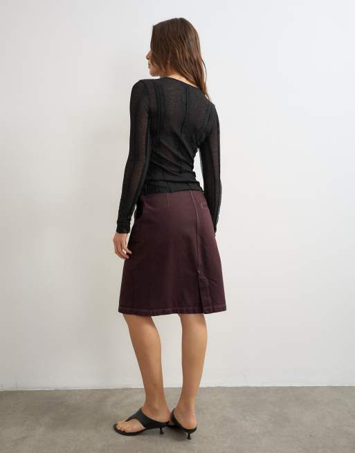 Topshop jupe crayon en denim taille basse années 90 en aubergine, 5 de 5