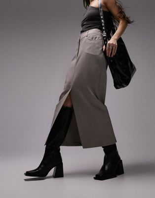 Topshop long pencil skirt in grey - ASOS Price Checker