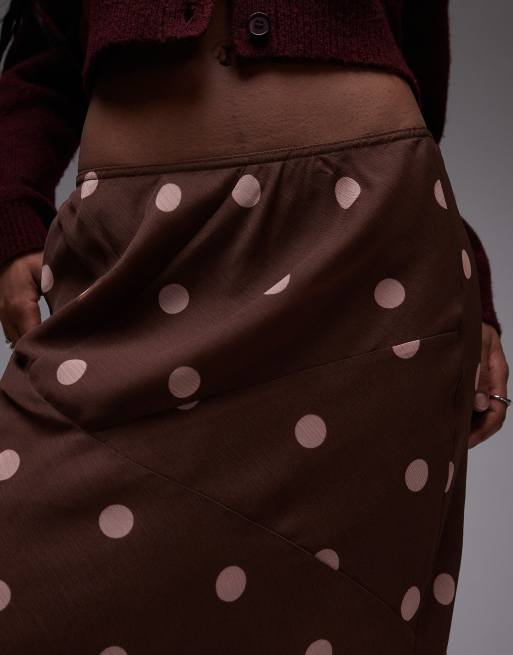Topshop - Jupe découpée en mousseline de soie à pois - Marron, 5 de 5
