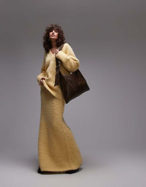 Topshop - Jupe d'ensemble en maille duveteuse - Citron