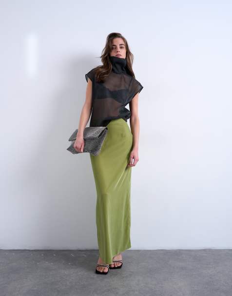 Topshop - Jupe d'ensemble en velours longueur mollet - Avocat - view 1