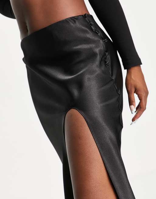 Topshop - Jupe d'ensemble fendue en satin - Noir, 3 de 4