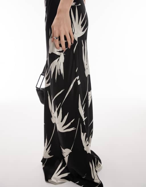 Topshop - Jupe d'ensemble ultra longue à imprimé fleuri - Noir et blanc, 3 de 4