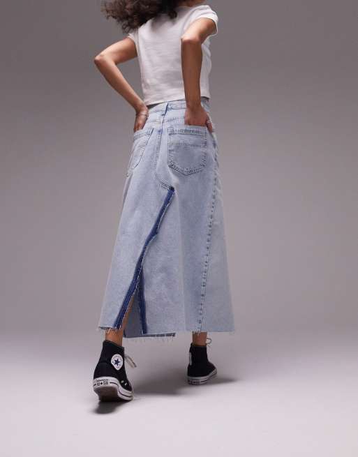 Topshop - Jupe déstructurée en jean délavé avec empiècement en popeline, 3 de 4