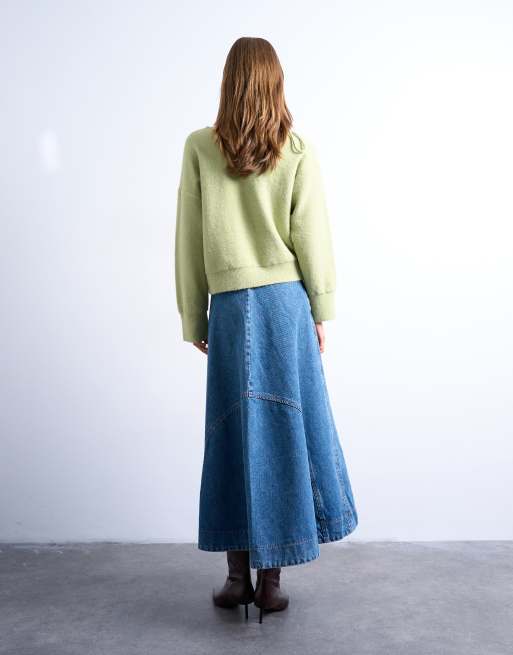 Topshop - Jupe en denim à coutures arrondies - Bleu moyen, 2 de 5