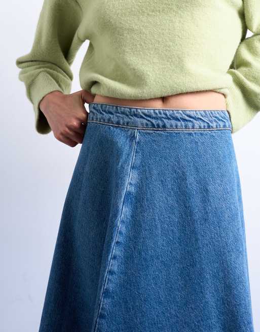 Topshop - Jupe en denim à coutures arrondies - Bleu moyen, 4 de 5