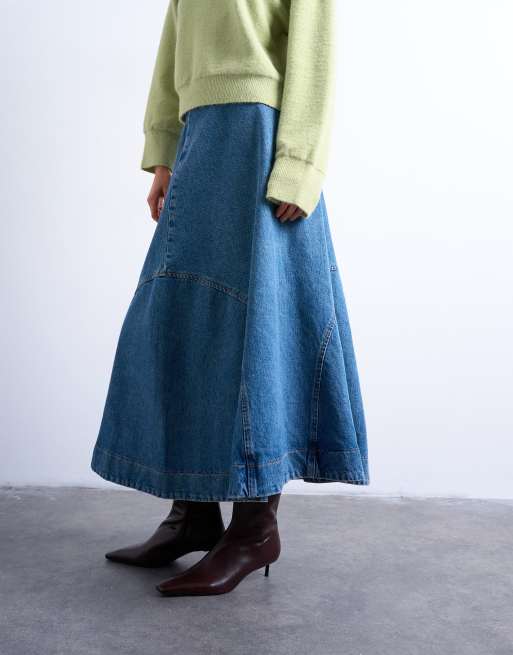 Topshop - Jupe en denim à coutures arrondies - Bleu moyen, 5 de 5