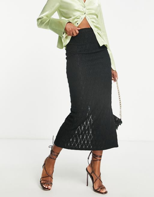 Topshop - Jupe en jersey et dentelle à motif losanges - Noir