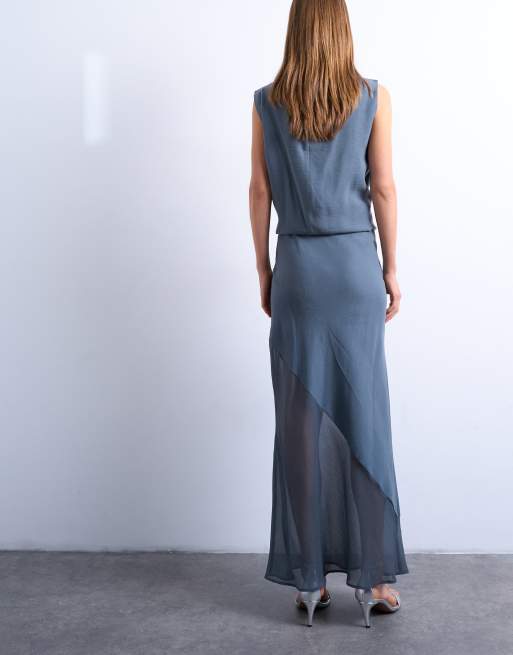 Topshop - Jupe en satin coupé en biais - Bleu, 2 de 4