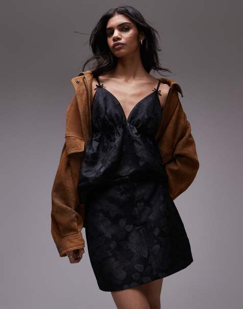Topshop - Jupe épurée à motif fleuri en jacquard - Noir - view 1