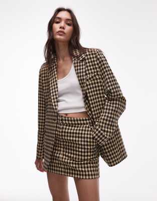 Jupe Topshop En Laine à Carreaux Noirs, Taille 8 - Style A-Line Courte, Portée Une Fois