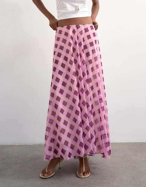 Topshop - Jupe évasée en mousseline transparente - Rose à carreaux, 4 de 5