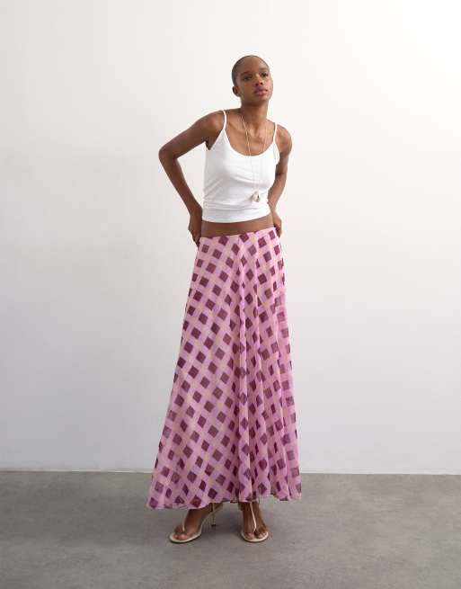 Topshop - Jupe évasée en mousseline transparente - Rose à carreaux, 5 de 5