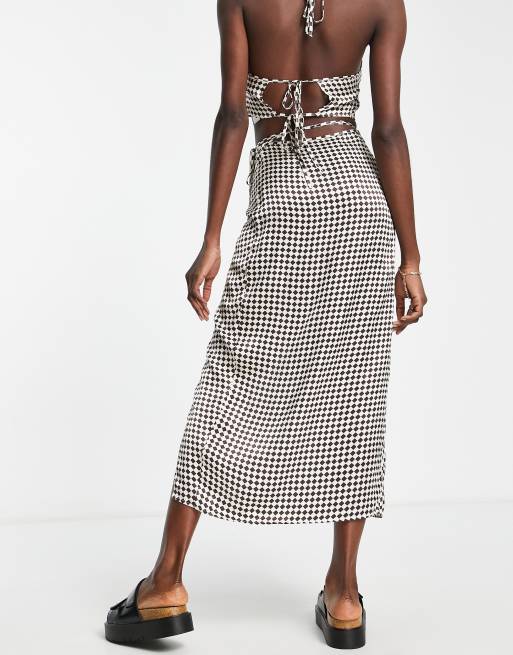 Topshop - Jupe fourreau mi-longue d'ensemble en satin à motif hexagonal - Chocolat , 2 de 4