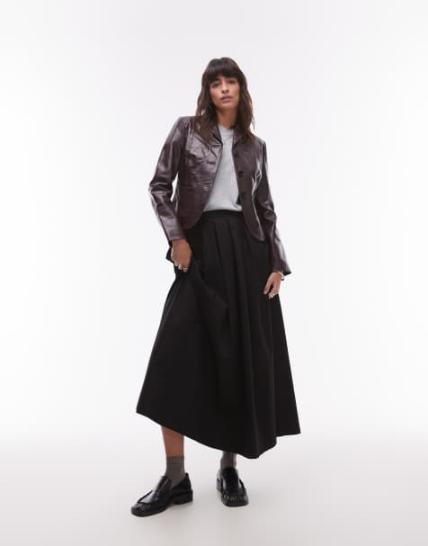 Topshop - Jupe large circulaire en coton - Noir - view 1