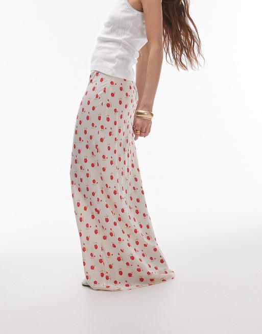 Topshop - Jupe longue à petites fleurs - Ivoire et rouge, 5 de 5