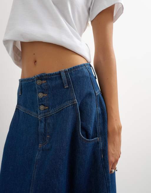 Topshop jupe longue barrel boutonnée devant en indigo, 2 de 5